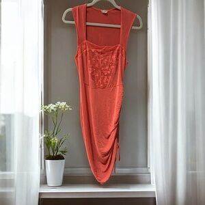 FREE PEOPLE‎ INTIMATELY Corset Mesh Lace Bodycon Dress Coral Lace Up S